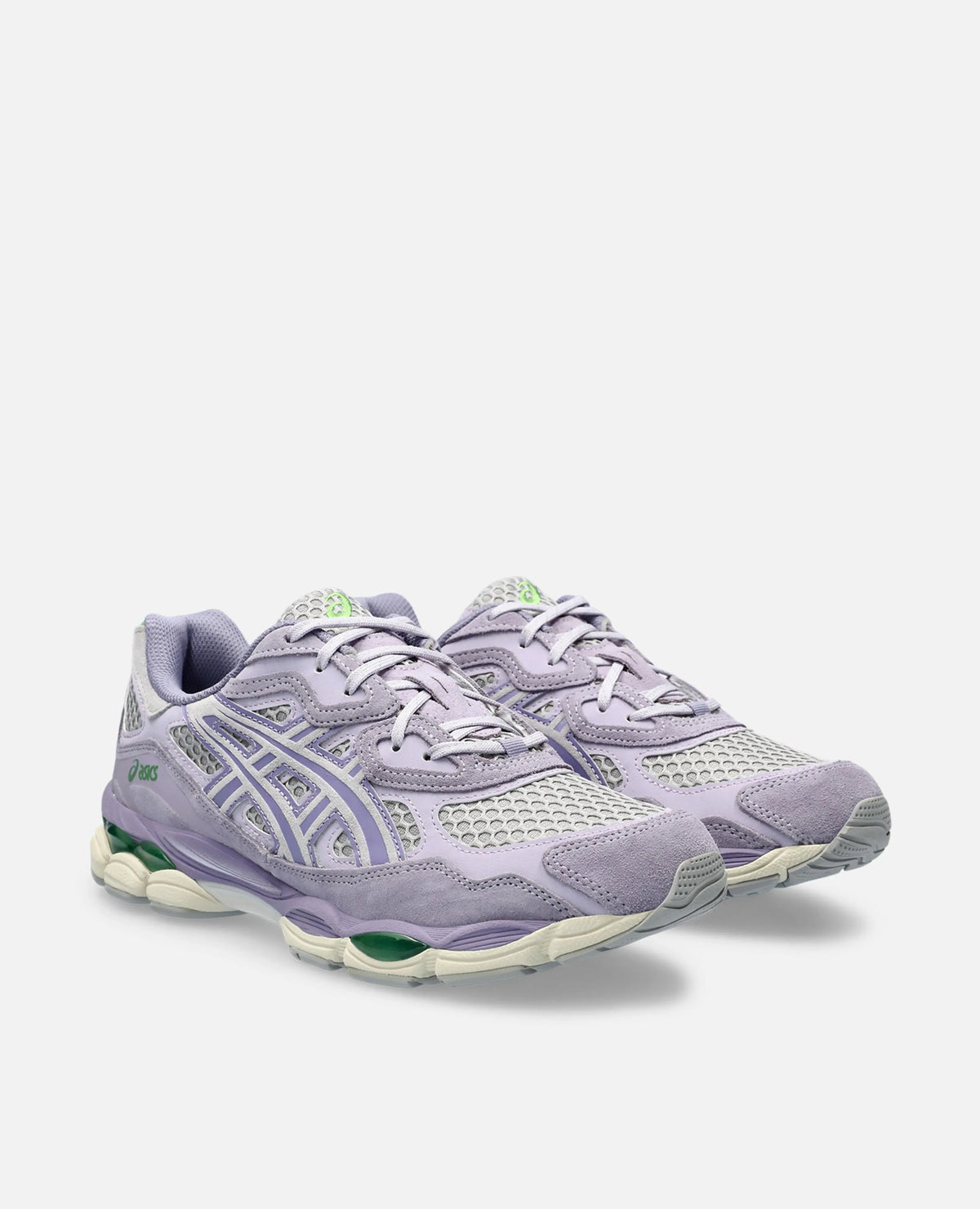 Asics Gel-NYC sneakers in Ash Rock purple suede and mesh, shown from a front three-quarter angle.