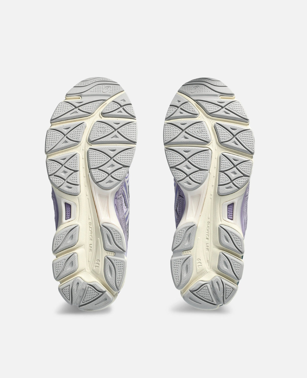 Outsole tread details of Asics Gel-NYC sneakers in Cement Grey and Ash Rock.