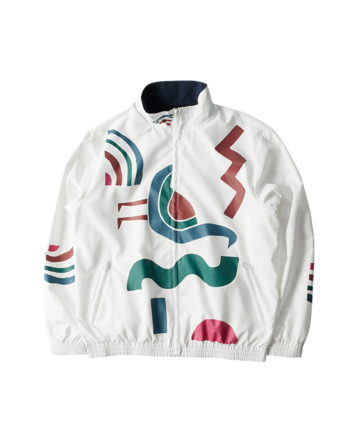 White byParra Tennis Maybe? full-zip track jacket featuring colorful abstract graphic prints.
