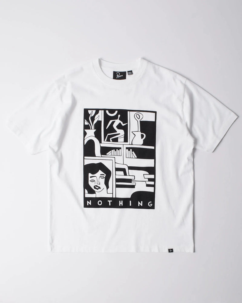 White ByParra Our House cotton T-shirt featuring a black graphic art print on the front.