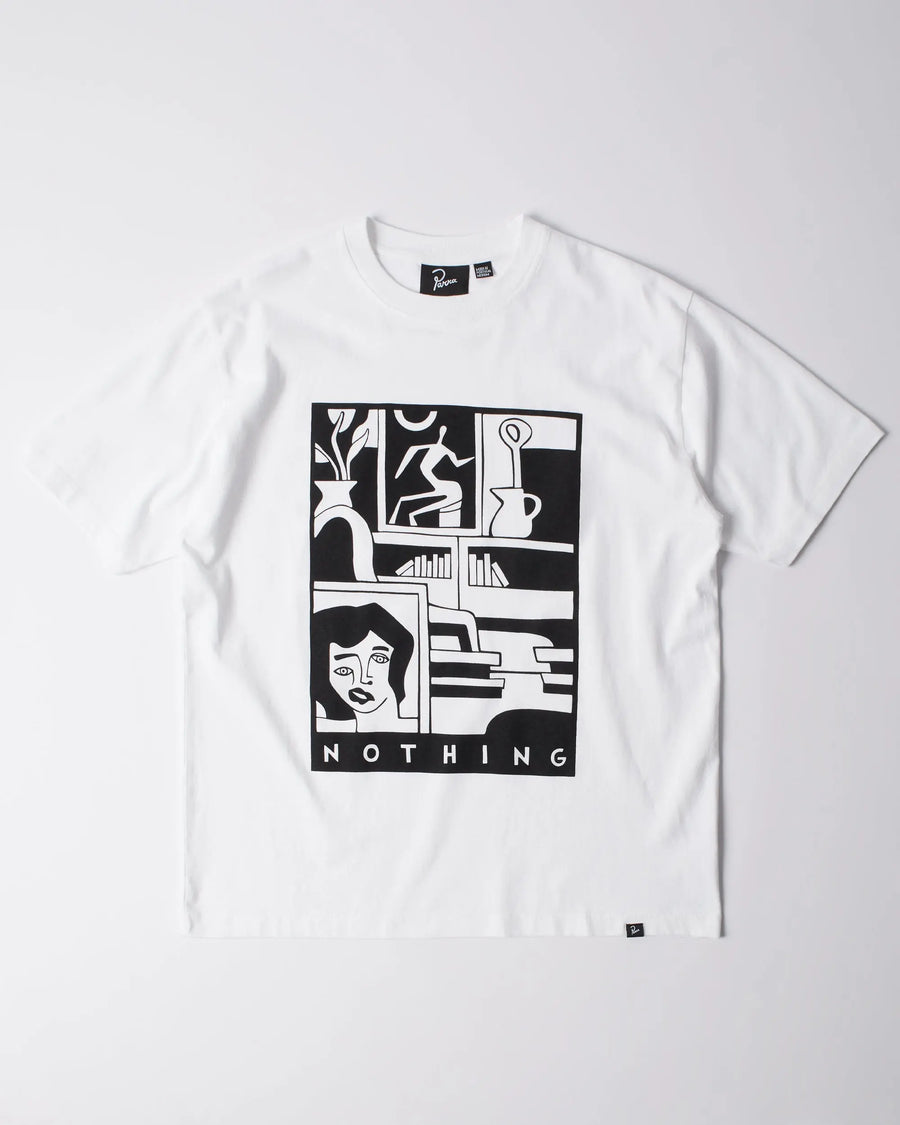 White ByParra Our House cotton T-shirt featuring a black graphic art print on the front.