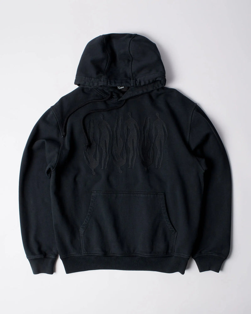 Black ByParra Connected Guy hooded sweatshirt featuring tonal embroidered figures across the chest.