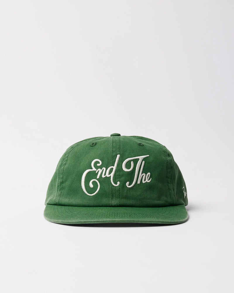 Green byParra End The 6-panel cotton cap with white script embroidery on the front.