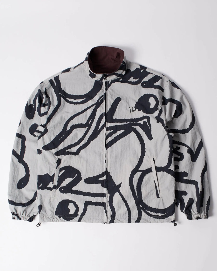 byParra Freak Scene reversible track top in grey nylon with black abstract graphic print and full zip.
