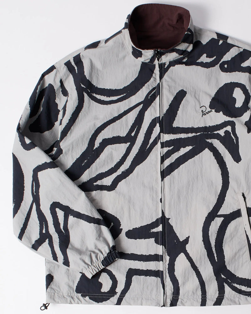 Grey byParra Freak Scene reversible nylon track top with black abstract graphics and embroidered logo.