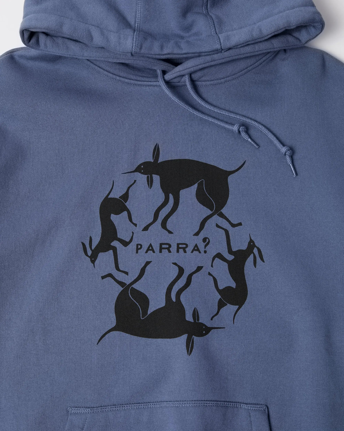 Graphic print detail on the chest of the blue byParra Non Grand Cafe hooded sweatshirt.
