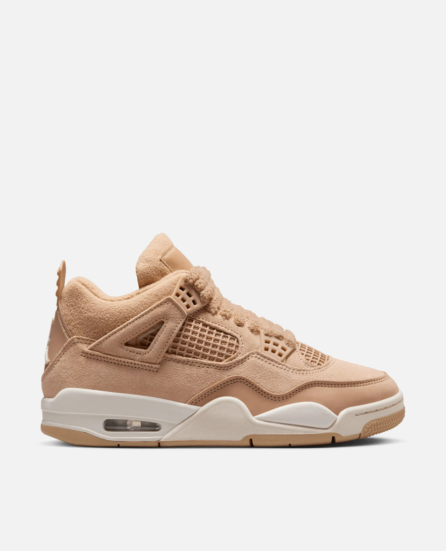 Side profile of the Nike WMNS Air Jordan 4 Retro Tex in Hemp and Light Orewood Brown.