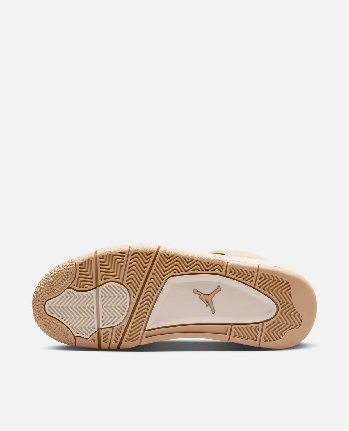 Outsole traction pattern of the Nike WMNS Air Jordan 4 Retro Tex in Hemp and Light Orewood Brown.