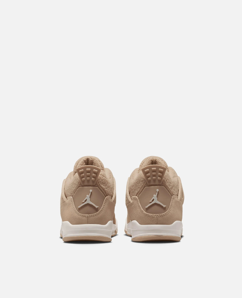 Rear view of Nike Air Jordan 4 Retro Tex sneakers in Hemp fleece and light brown suede.