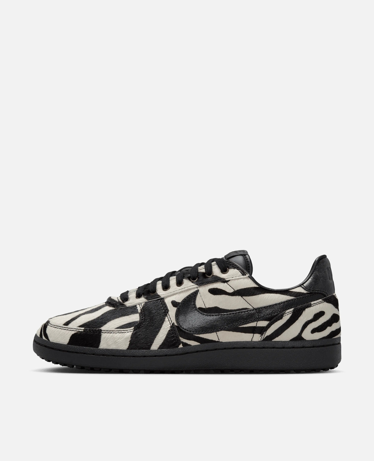 Nike Field General Premium sneaker in zebra print pony hair and black leather accents, profile view.