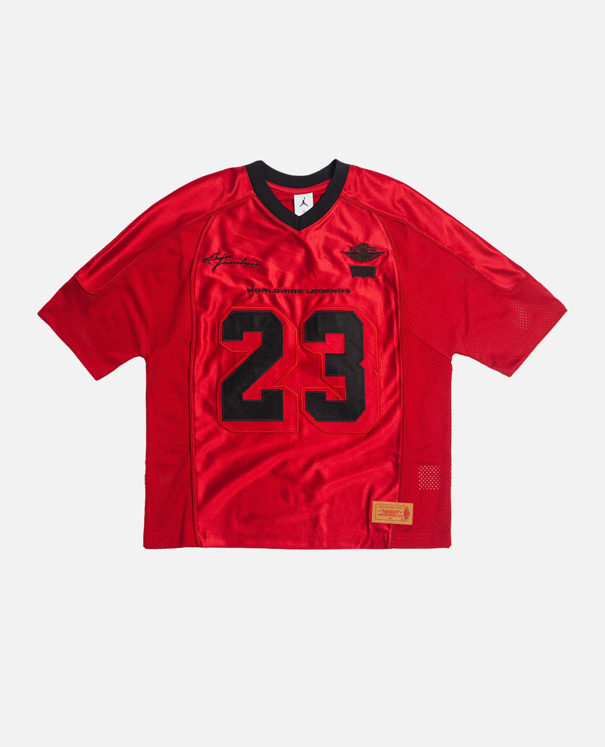 Jordan x Levi's jersey in Gym Red featuring a black number 23 on the front.