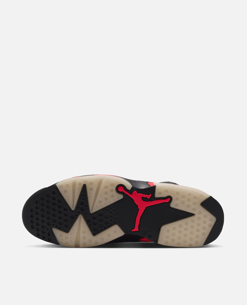 Outsole view of the Air Jordan 6 Retro x Awake NY sneaker with translucent rubber and infrared Jumpman.