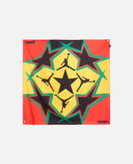 Nike Jordan x FTY scarf featuring a geometric star and Jumpman graphic in red, yellow, green, and black.