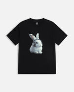 Black Patta Kids Bunny T-Shirt featuring a photo print graphic of a white bunny wearing headphones.