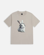 Patta Kids Bunny T-Shirt in Flint Gray featuring a graphic print of a bunny wearing headphones.