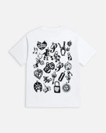 Back view of the white Patta Kids Charm T-Shirt featuring a black charms graphic print.