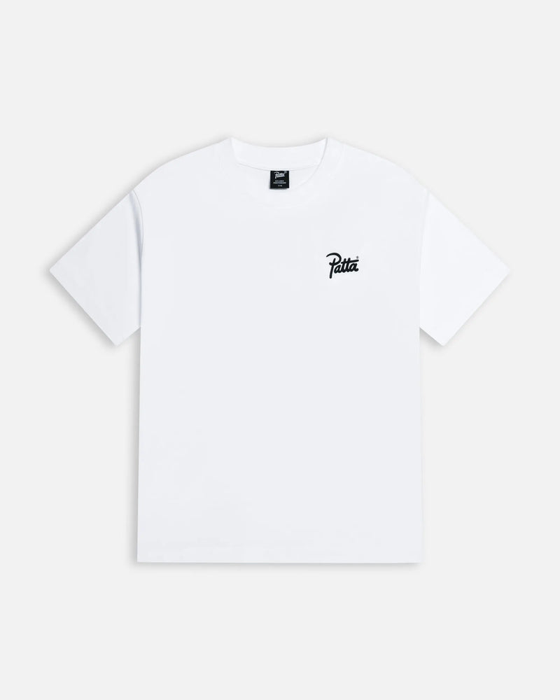 Patta Kids Charm T-Shirt in white cotton jersey featuring a black script logo on the chest.
