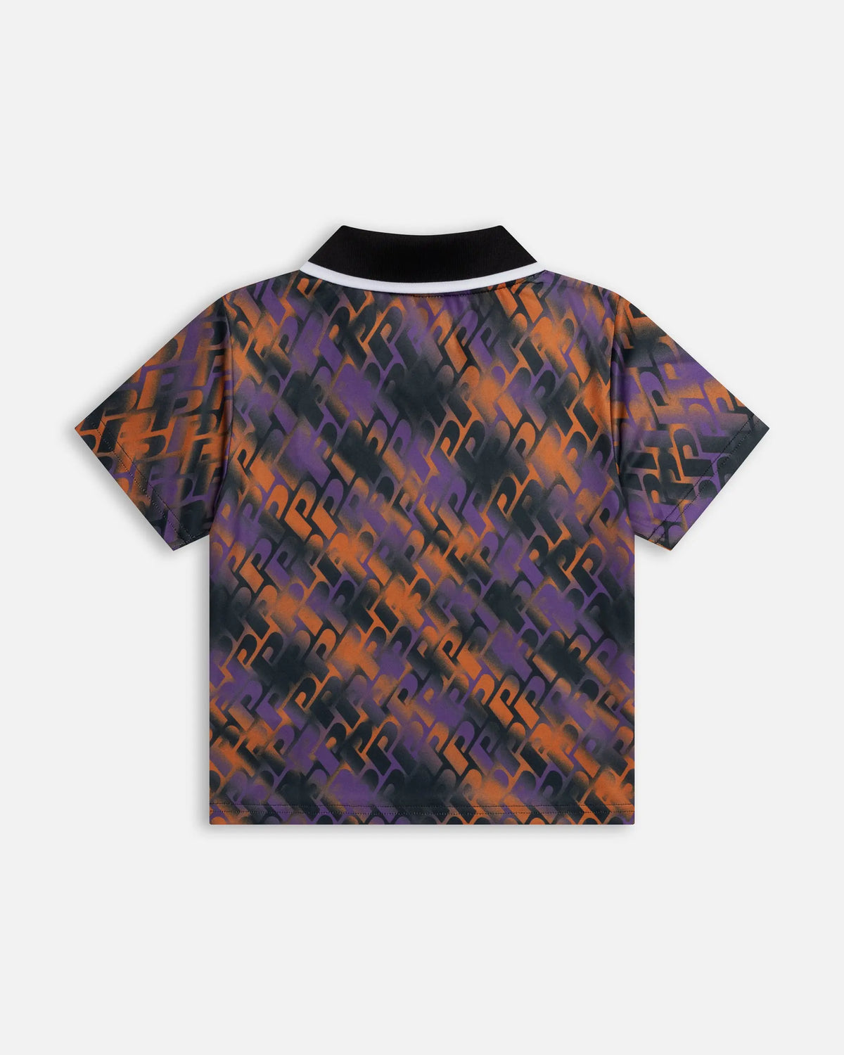 Back view of Patta Kids All Over P Football Jersey featuring an all-over purple and orange pattern.