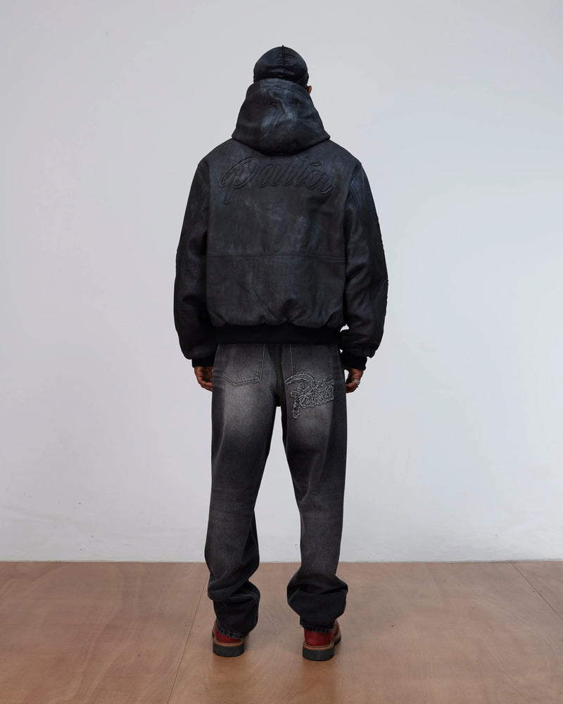 Patta Leather Hooded Bomber Jacket (Black) Patta