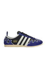 adidas x Brain Dead Japan LO sneaker in black featuring blue suede flame overlays and 3-Stripes.