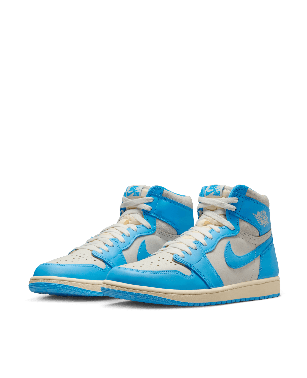 Air Jordan 1 Retro High 'UNC Reimagined' sneakers in dark powder blue and sail leather.