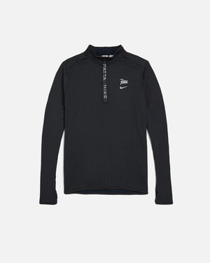 Black Nike x Patta Running Team half-zip longsleeve top with branded zipper placket and chest logo.
