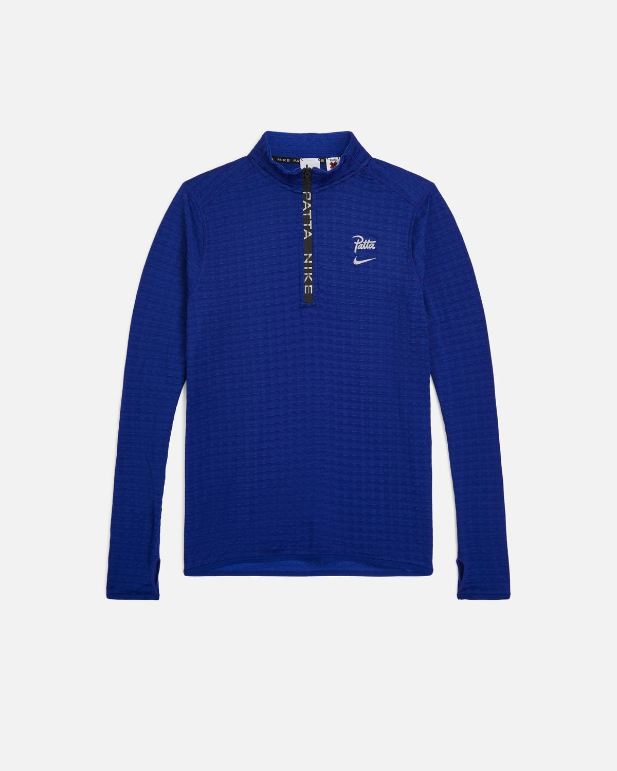 Nike x Patta Running Team half-zip longsleeve in deep royal blue with textured jacquard knit.