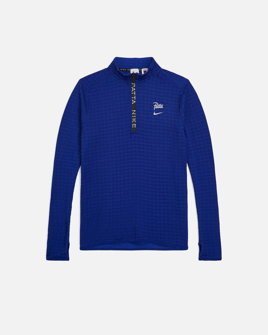 Nike x Patta Running Team half-zip longsleeve in deep royal blue with textured jacquard knit.