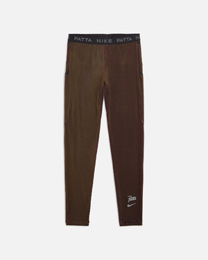 Nike x Patta Running Team leggings in ribbed, color-shifting Fireberry and Sundial.