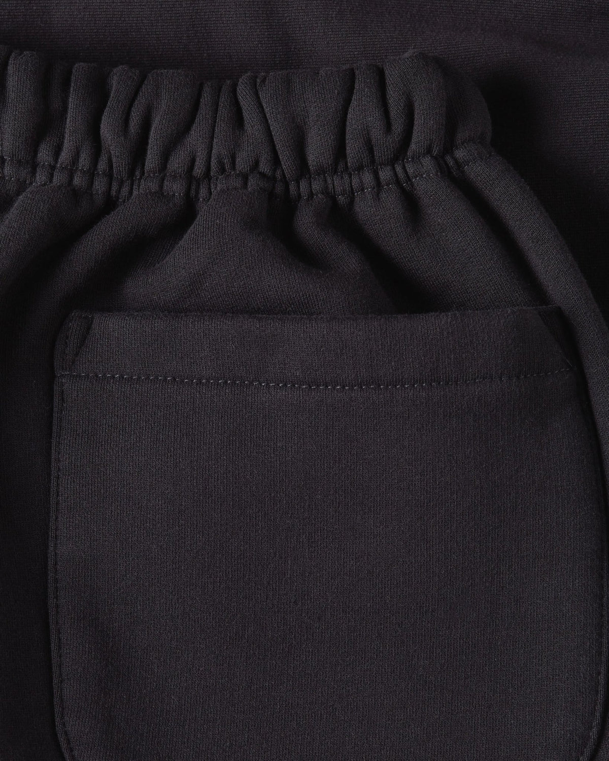 Close-up of the elastic waistband and rear pocket on the black Patta Classic Jogging Shorts.
