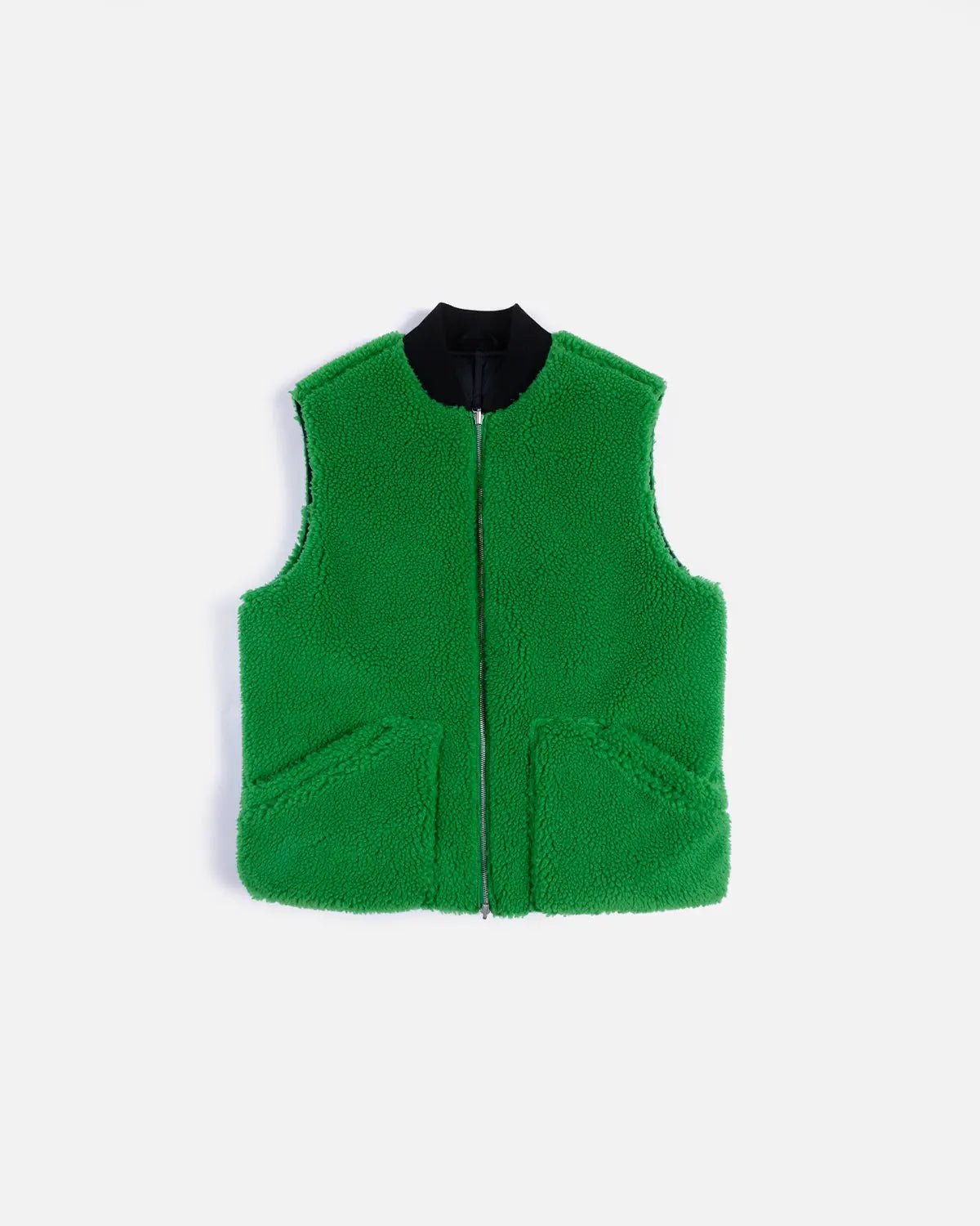 Patta x Converse reversible fleece vest in Jolly Green featuring a front zip and black collar.