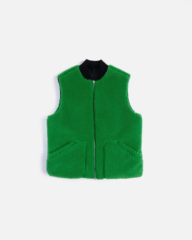 Patta x Converse reversible fleece vest in Jolly Green featuring a front zip and black collar.