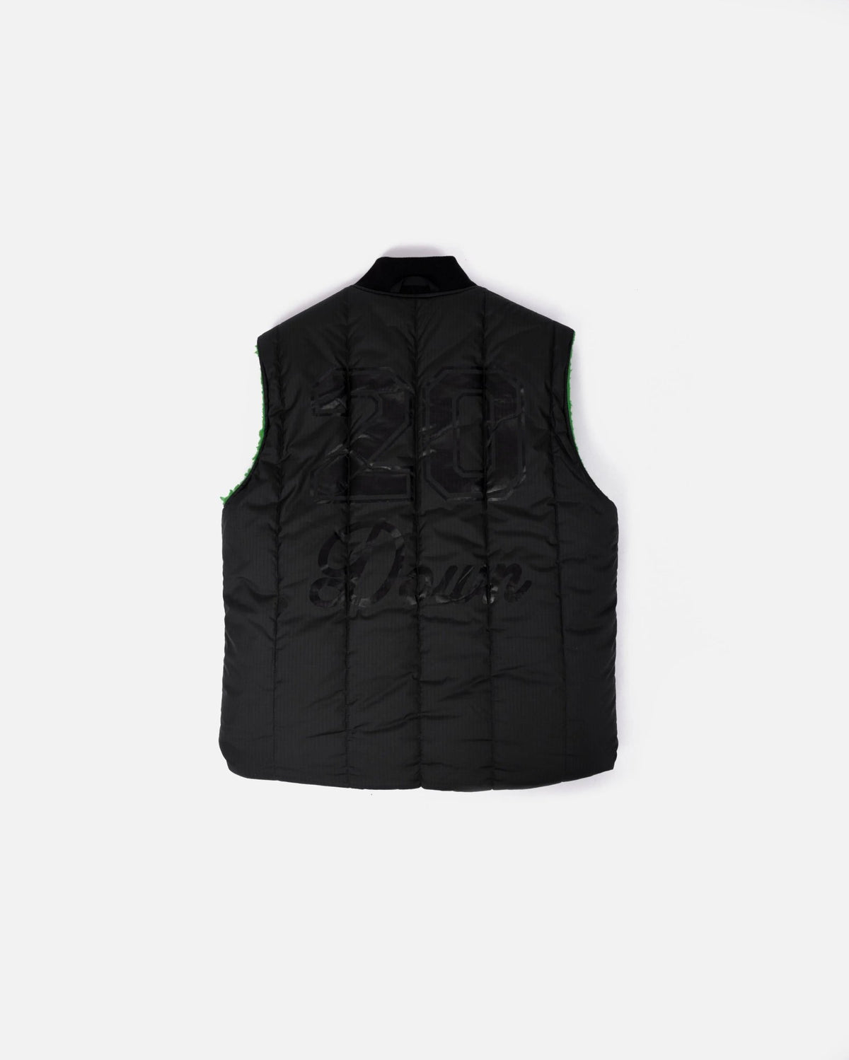 Back view of the black quilted Patta x Converse reversible vest with tonal back graphics.