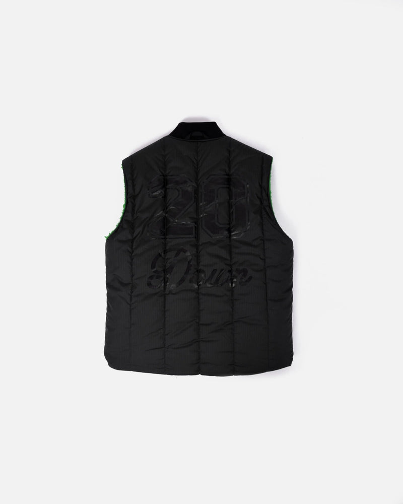 Back view of the black quilted Patta x Converse reversible vest with tonal back graphics.