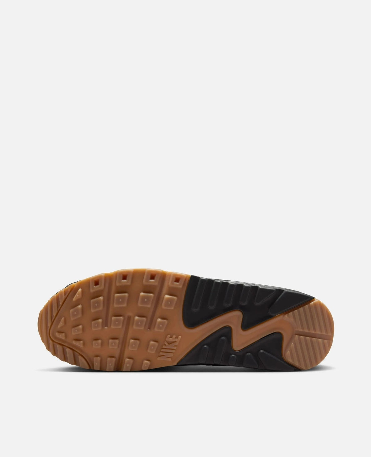 Gum waffle outsole of the Patta x Nike Air Max 90 SP sneaker with black rubber accents.