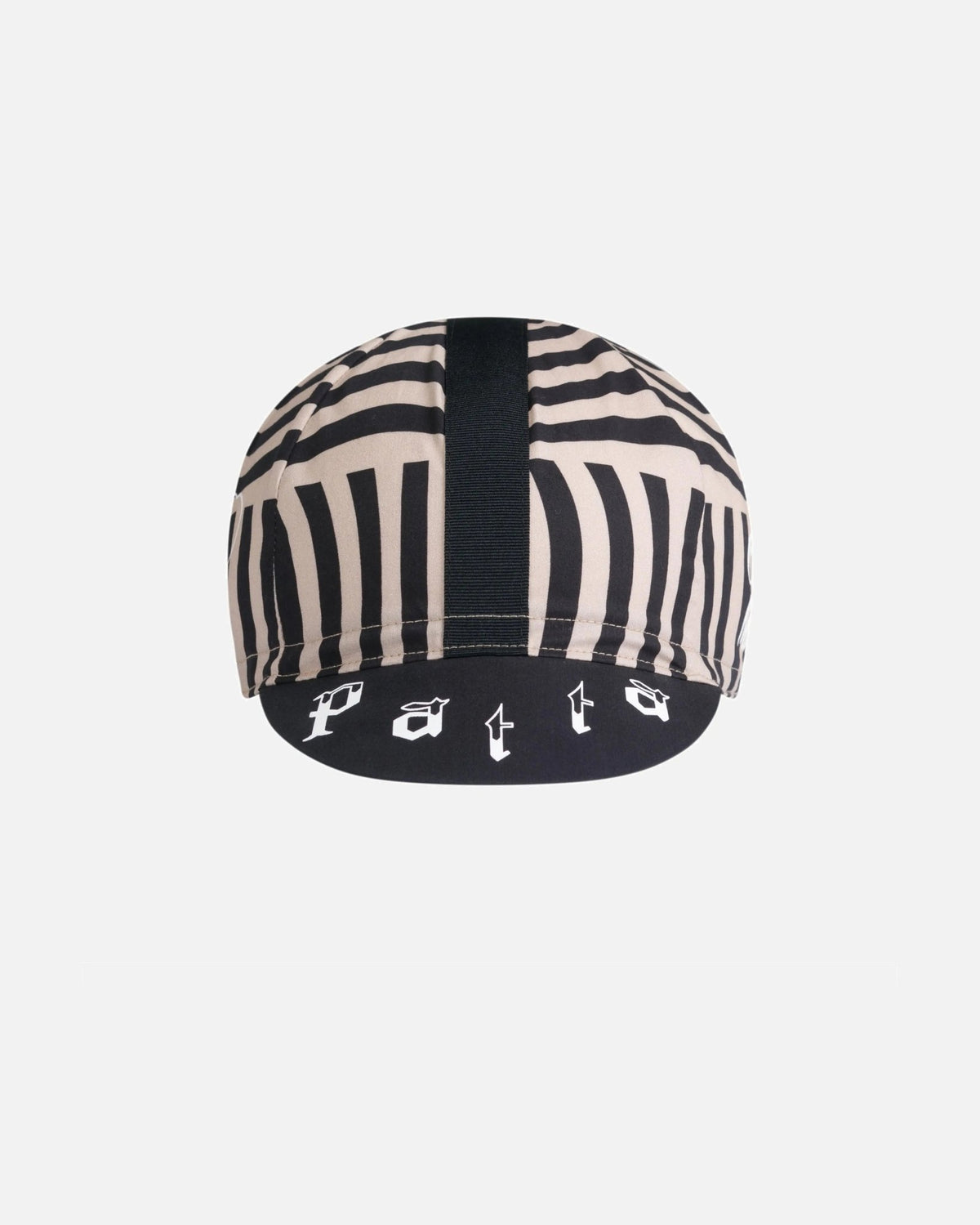 Patta x Rapha cycling cap in black and stone pattern with white logo on the brim.