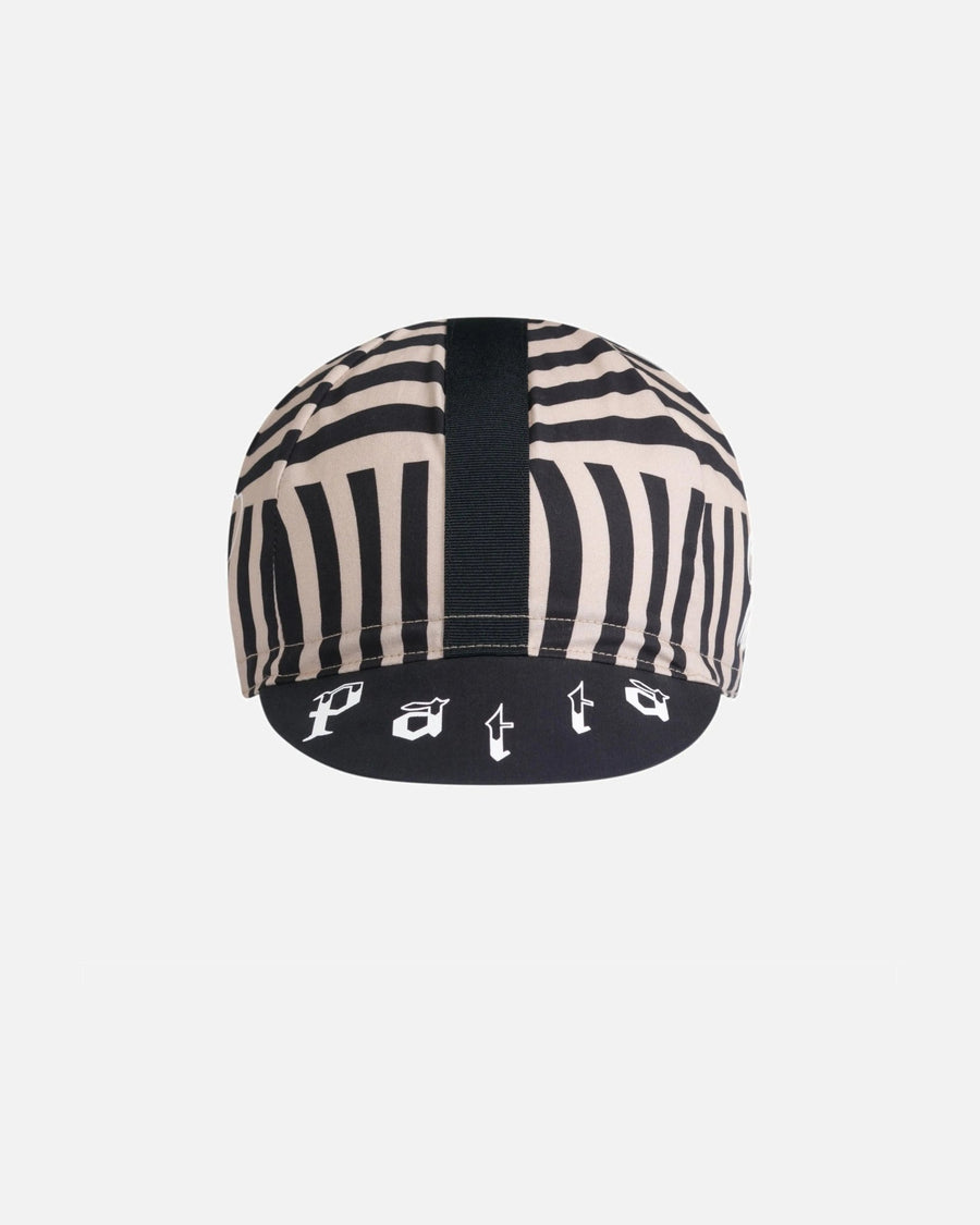 Patta x Rapha cycling cap in black and stone pattern with white logo on the brim.