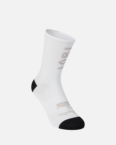 Patta x Rapha Graphic Sock in stone and white with black heel and toe panels.
