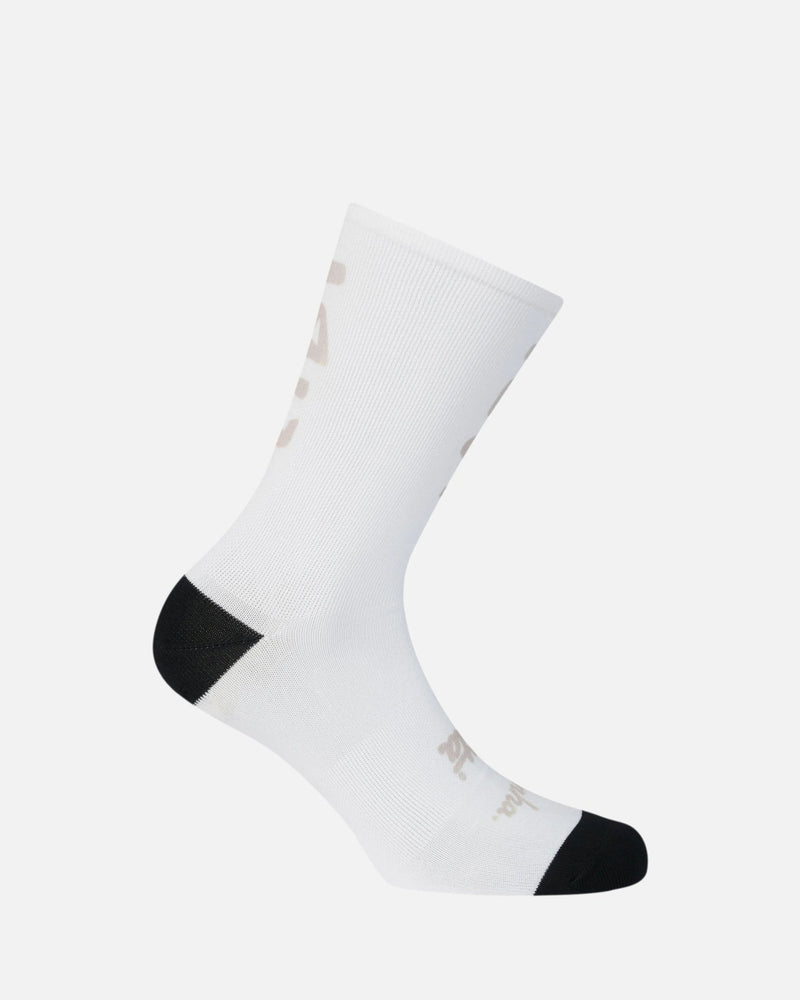 Patta x Rapha graphic sock in stone white with black heel and toe accents.
