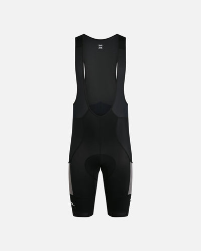 Patta x Rapha Men's Pro Team Cargo Bib Shorts in black and stone mesh, displayed from the front.