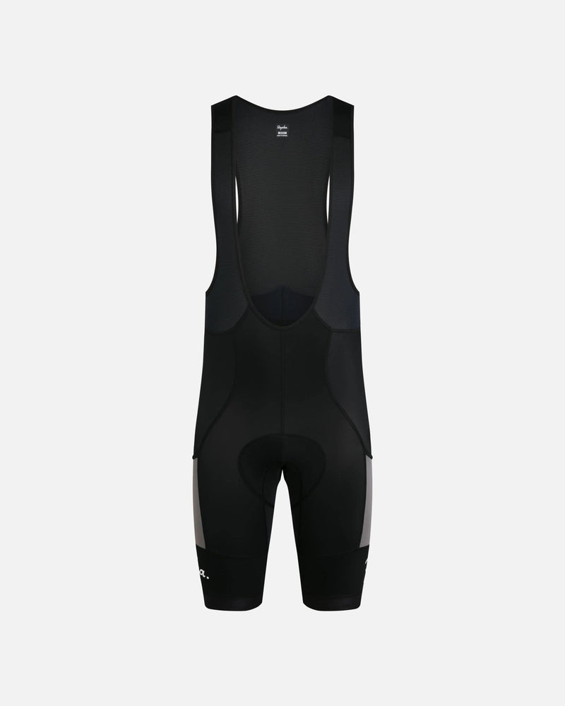 Patta x Rapha Men's Pro Team Cargo Bib Shorts in black and stone mesh, displayed from the front.