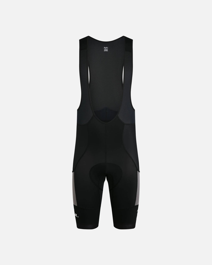 Patta x Rapha Men's Pro Team Cargo Bib Shorts in black and stone mesh, displayed from the front.