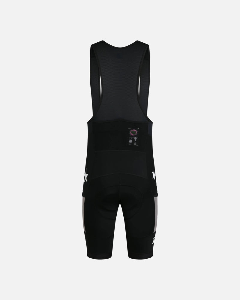 Back view of Patta x Rapha Men's Pro Team Cargo Bib Shorts in black and stone.