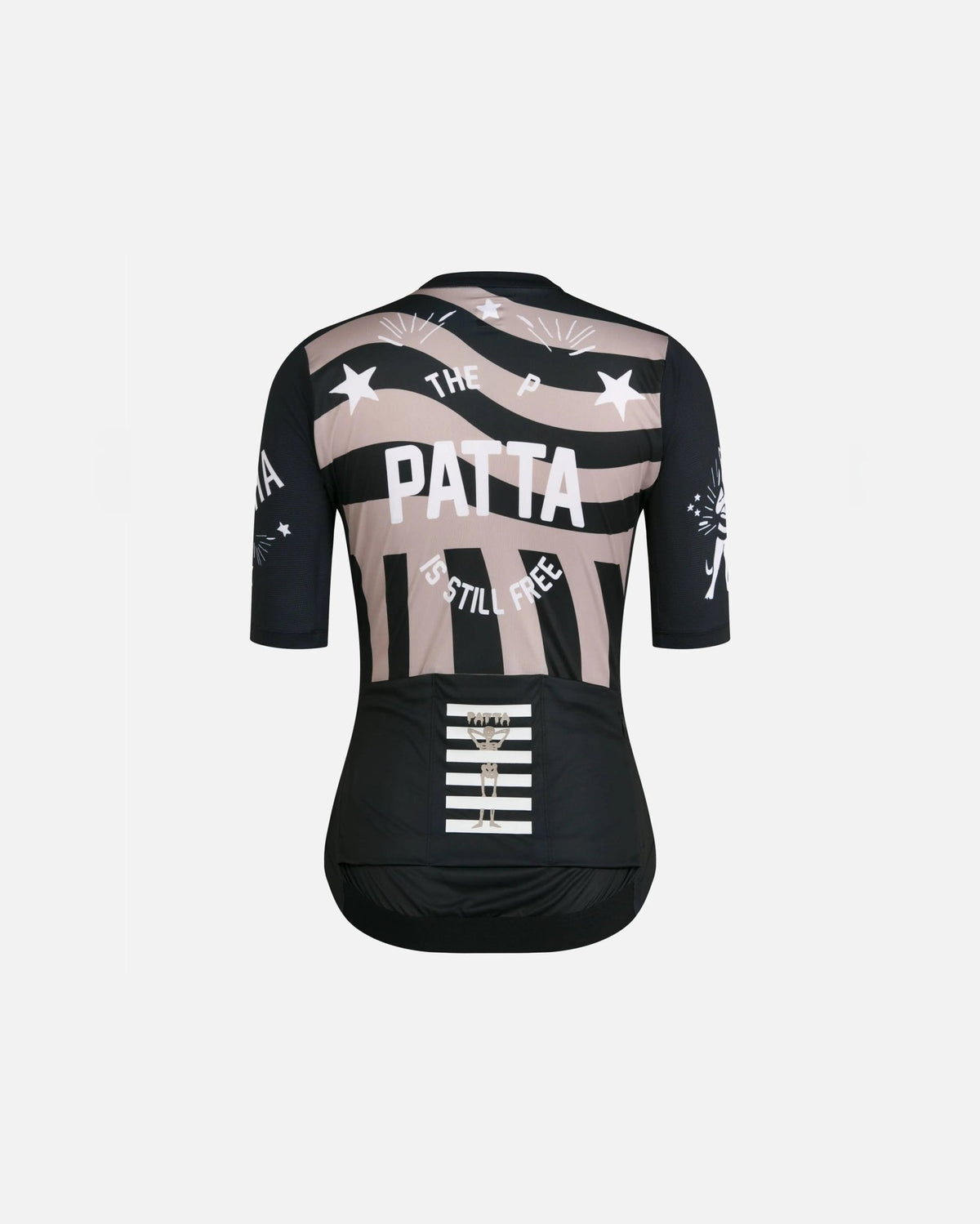 Back view of the Patta x Rapha Women's Pro Team Training Jersey in black and stone with graphic prints.