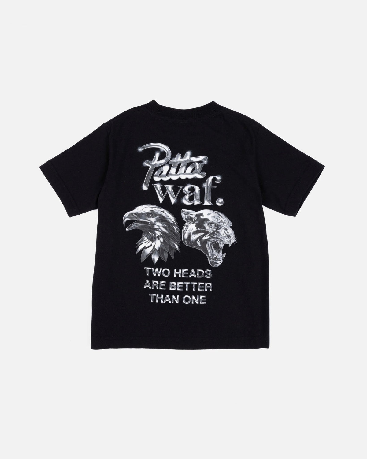 Back view of the black Patta x waf. Homecoming 2025 Kids T-Shirt with eagle and panther graphics.