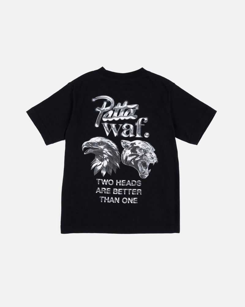 Back view of the black Patta x waf. Homecoming 2025 Kids T-Shirt with eagle and panther graphics.