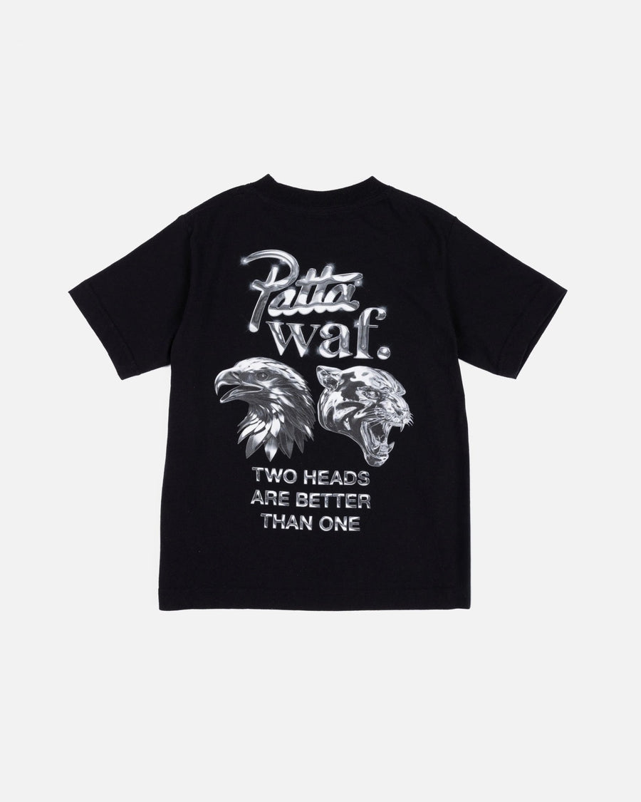 Back view of the black Patta x waf. Homecoming 2025 Kids T-Shirt with eagle and panther graphics.